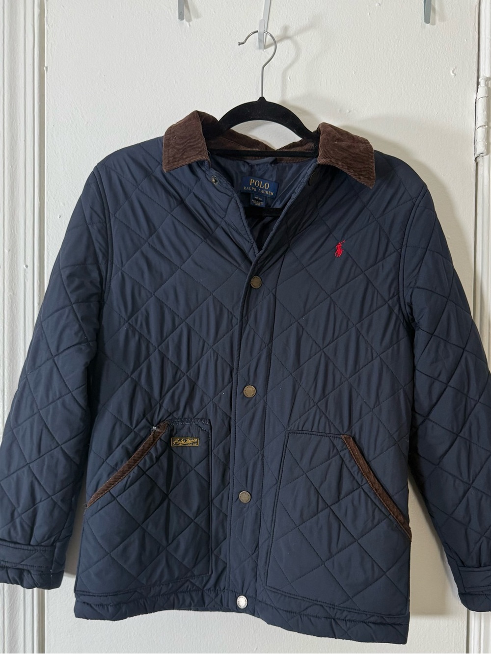 Polo by Ralph Lauren Navy Quilted Jacket with Brown Corduroy Collar